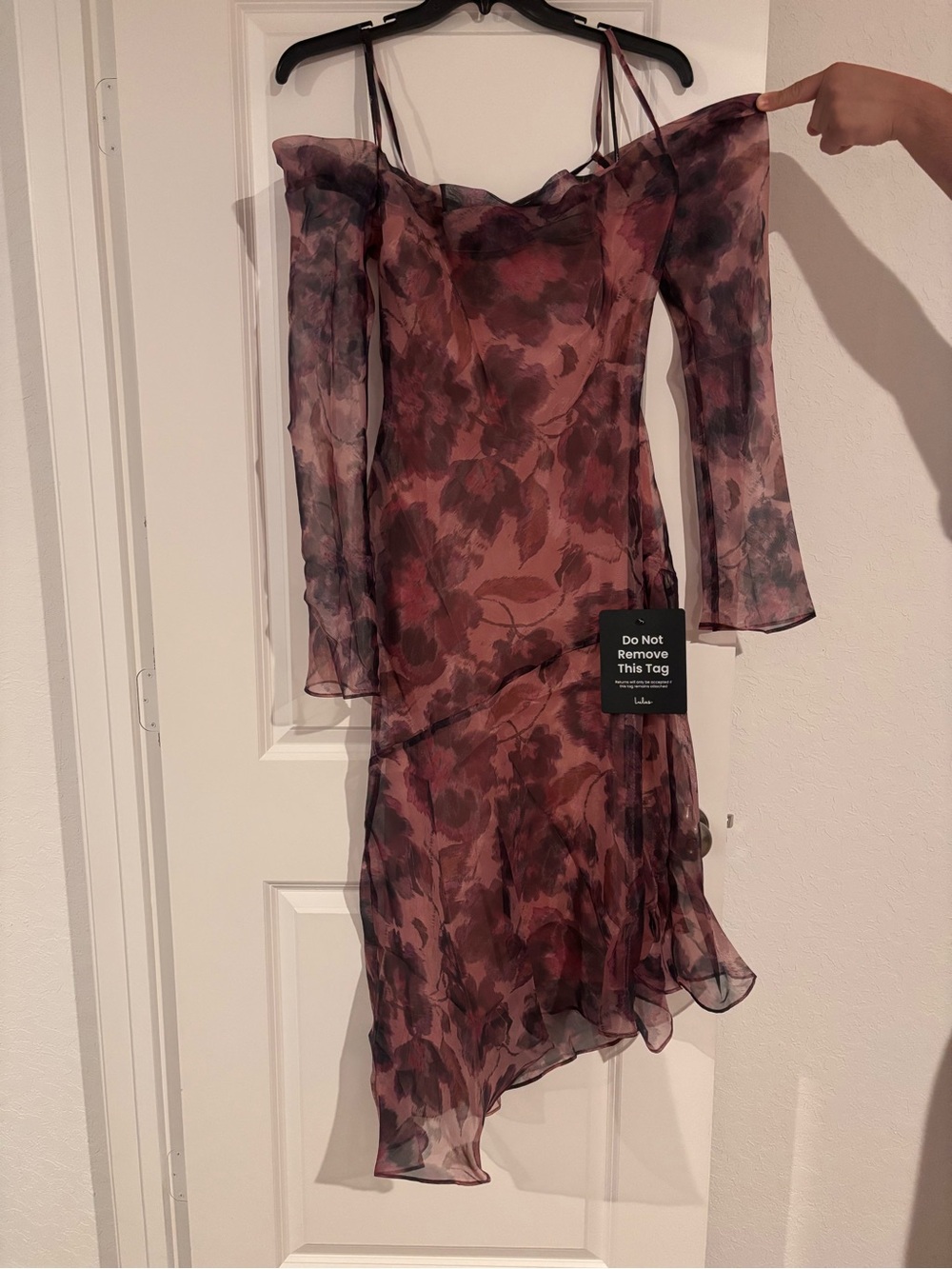Lulu's Rose Plum Floral Asymmetrical Off-Shoulder Midi Dress
